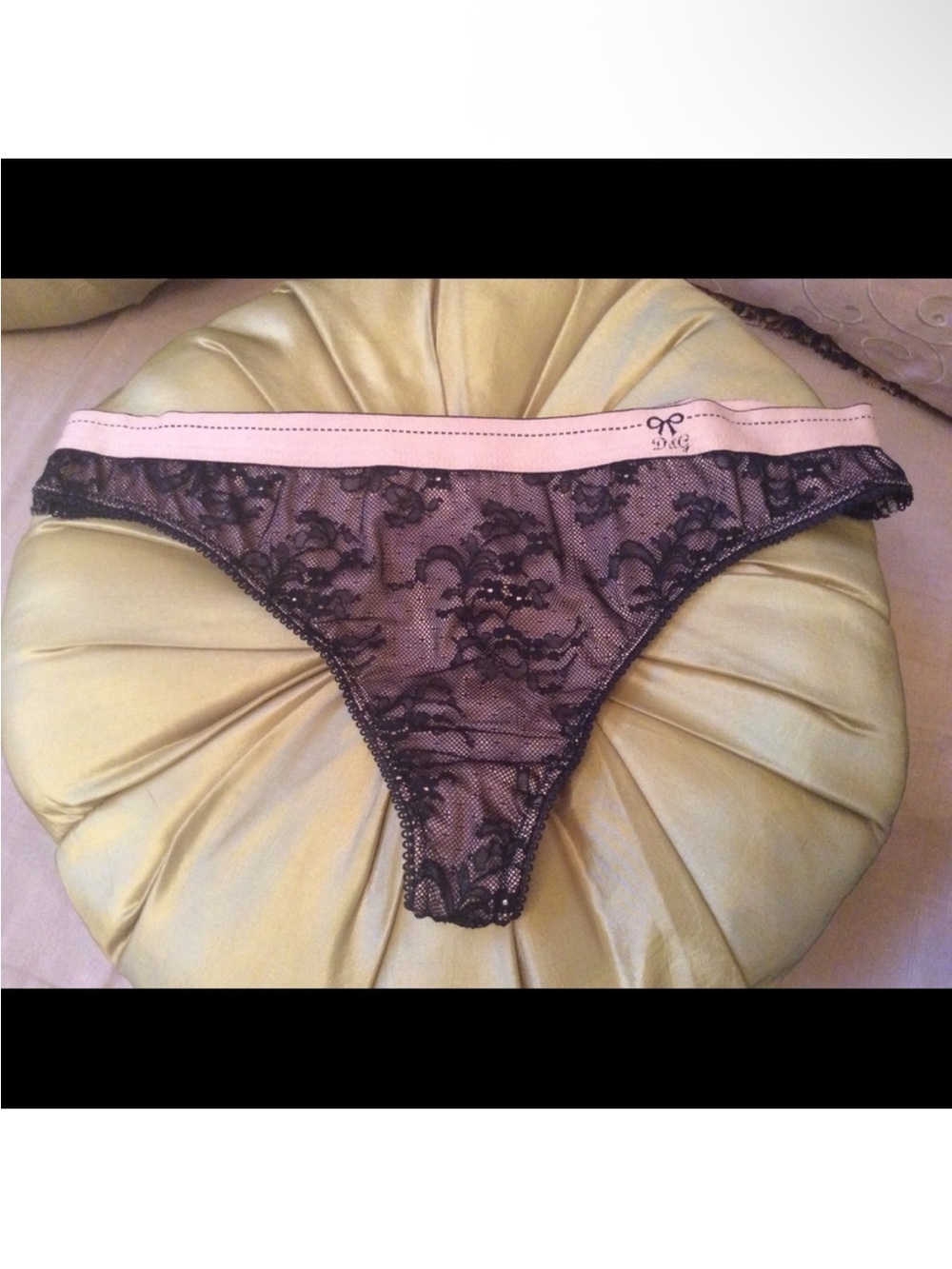 Dolce&Gabbana Floral black Lace overlay Thong Sz.L